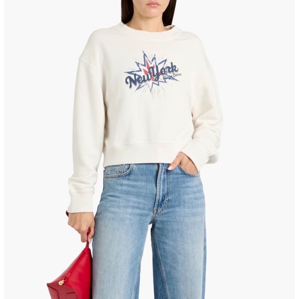 Rag & Bone Sweatshirt New York Graphic White Cropped Pullover Medium